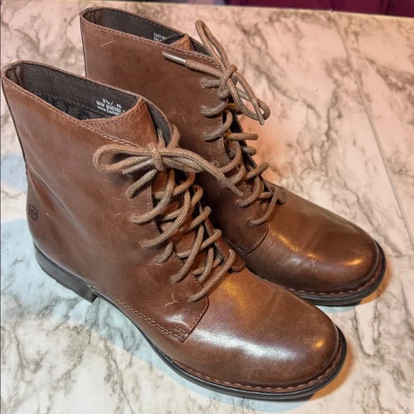 Born Dark Brown Leather Lace Up Moto Boots NWOT SZ 8.5 - Picture 1 of 14
